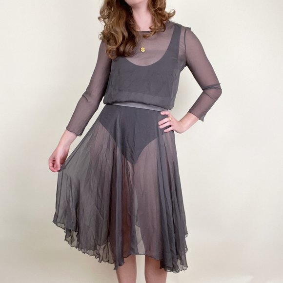 Vintage 100% Silk 4 Piece Set Midi Skirt Sheer Matching Coordinating Formal Chic - Picture 9 of 9